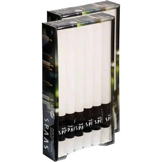 Dinerkaarsen rustiek - wit - 24x - 25 cm - 10 branduren - huishoudkaarsen