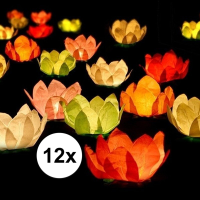12x Bruiloft/huwelijk drijvende kaarsen/lantaarns bloemen 29 cm