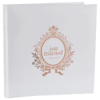 Gastenboek/receptieboek Just Married - rose goud/wit - Bruiloft - 24 x 24 cm
