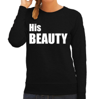 His beauty sweater / trui zwart met witte letters voor dames