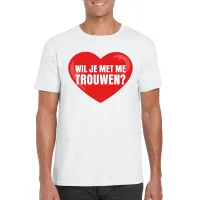 Huwelijksaanzoek t-shirt Wil je met me trouwen wit heren