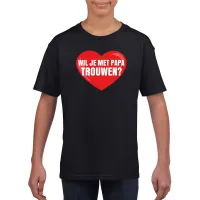 Huwelijksaanzoek t-shirt Wil je met papa trouwen zwart kinderen