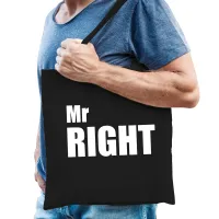 Katoenen tas / shopper zwart Mr right witte letters heren