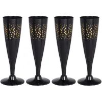 Prosecco/champagneglazen - 4x - zwart/goud - kunststof - 130 ml - herbruikbaar