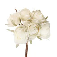 Ranonkel kunstbloemen boeket - 6x - ivoor wit - H19 cm