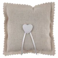 Bruiloft/huwelijk trouwringen kussentje/ringkussen - jute look - beige - 15 x 15 cm