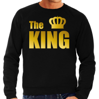 The king sweater / trui zwart met gouden letters en kroon heren
