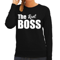 The real boss sweater / trui zwart met witte letters voor dames