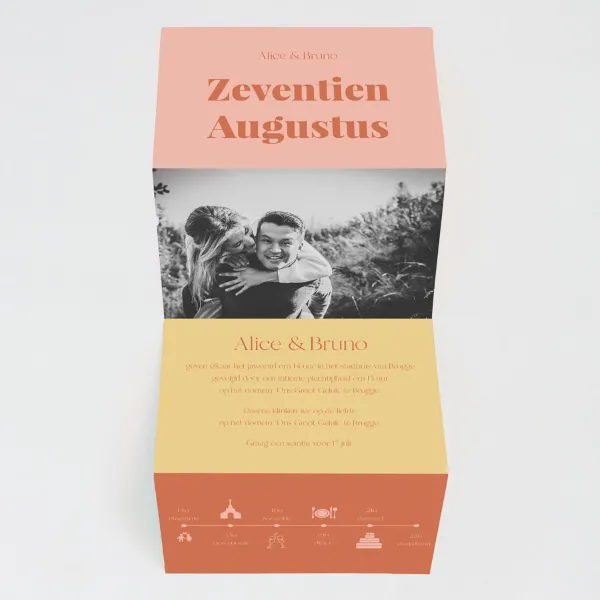 Color blocking trouwkaart vierluik met foto's - Trouwen (proefdruk)