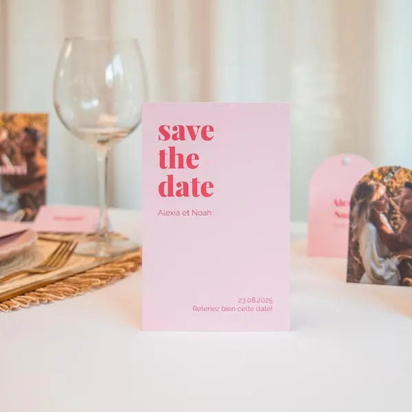 Colorblocking save the date kaart met namen en datum - Trouwen (proefdruk)