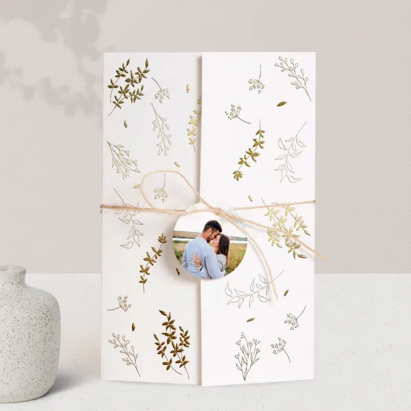 Drieluik trouwkaart met folie en fotolabel - Trouwen (proefdruk)