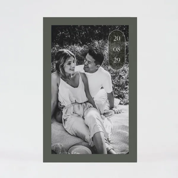 Grijze save the date kaart met foto Trouwen (proefdruk)