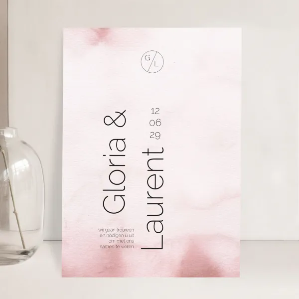 Hippe trouwkaart met roze aquarel - Trouwen (proefdruk)