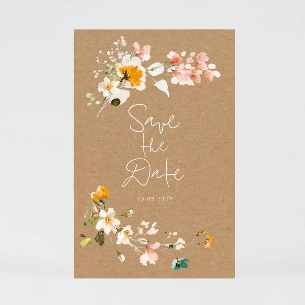 Kraftlook save the date kaart met bloemen Trouwen (proefdruk)
