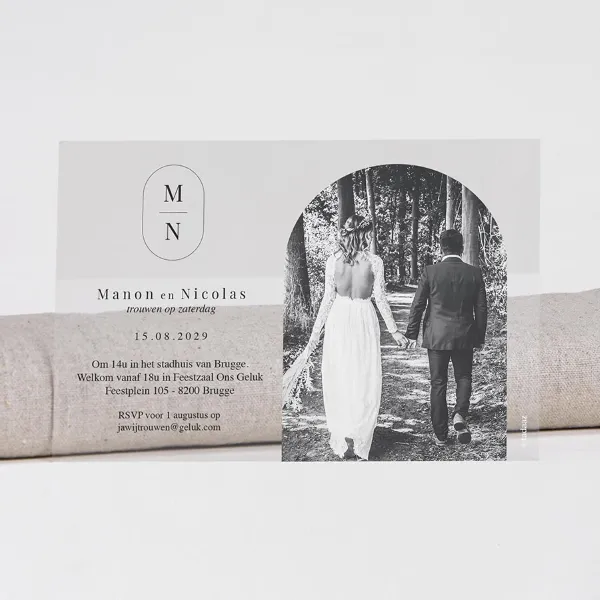 Liggende acryl trouwkaart met foto in originele vorm - Trouwen (proefdruk)