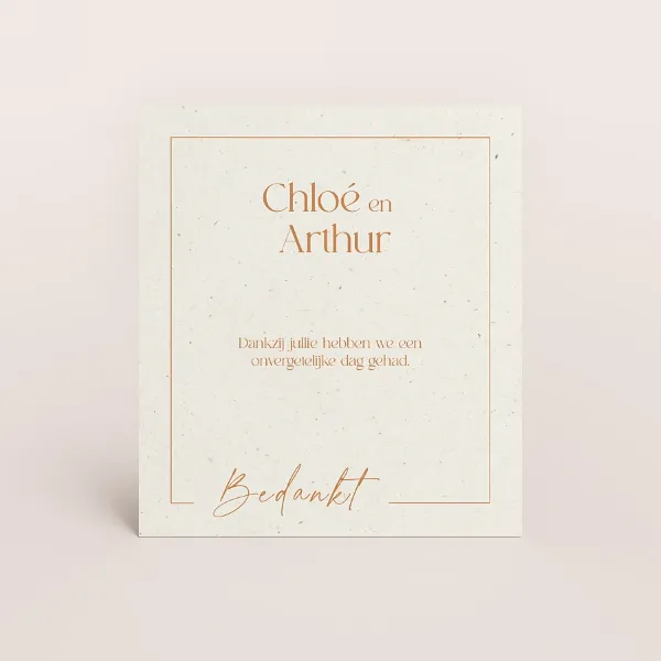 Minimalistisch bedankaartje in natuurpapierlook met foto - Trouwen (proefdruk)