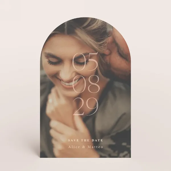 Minimalistische save the date kaart met foto en originele vorm - Trouwen (proefdruk)