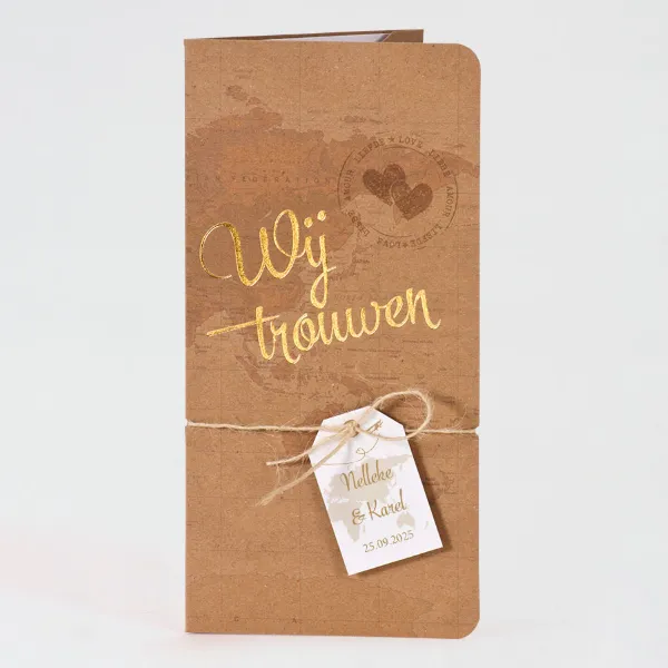 Pochette trouwkaart boarding pass kraft - Trouwen (proefdruk)