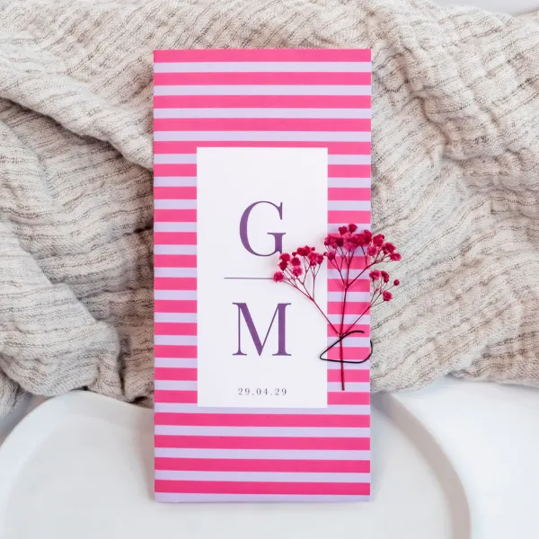 Pocketfold trouwkaart colorblocking met streepjes (met droogbloemen*) - Trouwen (proefdruk)