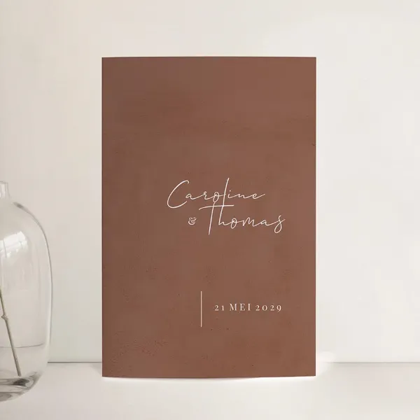 Pocketfold trouwkaart terracotta met namen en datum - Trouwen (proefdruk)