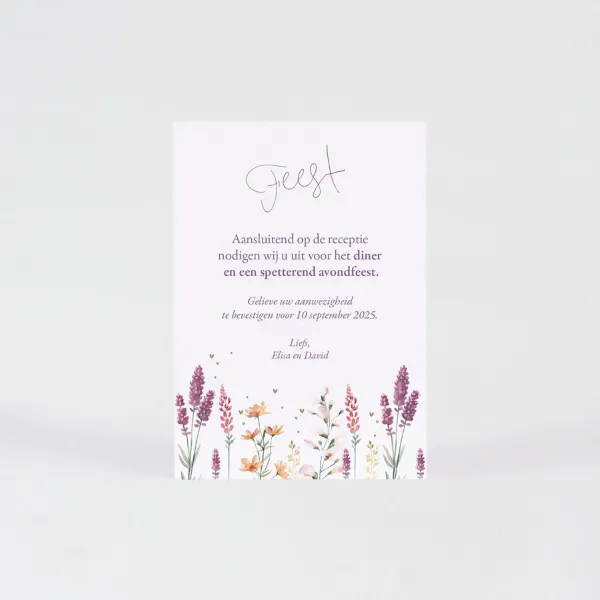 Receptiekaartje met kleurrijke droogbloemprint - Trouwen (proefdruk)