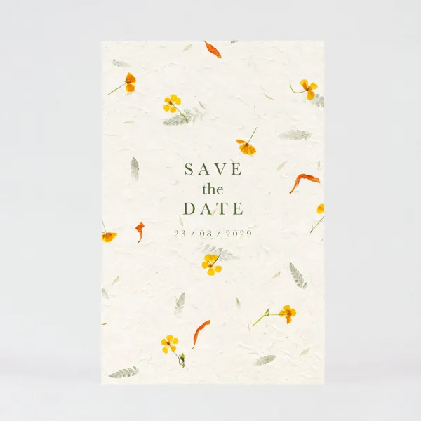 Save the datekaart natuurpapier met droogbloemen Trouwen (proefdruk)