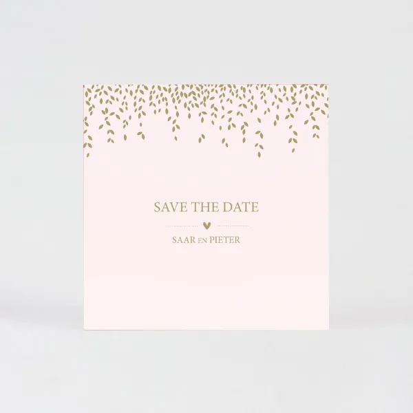 Schattig save the date kaartje met goudkleurige blaadjes (goud)
