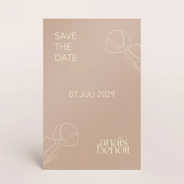 Stijlvolle save the date kaart met lijntekening van bloemen - Trouwen (proefdruk)