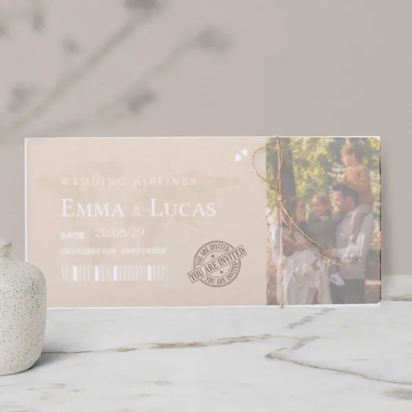 Trouwkaart vliegticket met kalkomslag - Trouwen (proefdruk)
