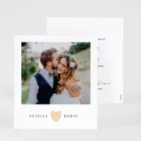 5 x Bedankkaartje bruiloft met foto en houten hartje - Trouwen