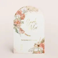 Afgerond save the date kaartje met bloemen en goudfolie - Trouwen (proefdruk)