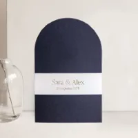 Afgeronde pocketfold trouwkaart navy met goudfolie - Trouwen (proefdruk)