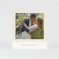 Bedankkaartje met beige bladmotief en foto - Trouwen (proefdruk)