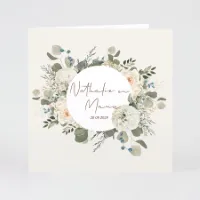 Bohemian trouwkaart met eucalyptus en witte bloemen - Trouwen (proefdruk)