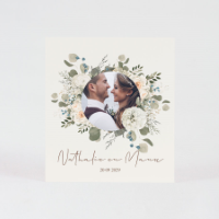 Boho bedankkaartje bruiloft met witte bloemen (wit) (proefdruk)