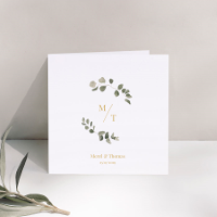 Botanische trouwkaart met eucalyptus krans (proefdruk)
