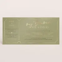 Chique ticket trouwkaart met goudfolie details - Trouwen (proefdruk)