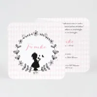 Drieluik geboortekaartje met roze ruitje en silhouet meisje | Buromac 586014 (proefdruk)