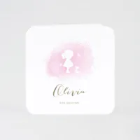 Geboortekaartje silhouet meisje in roze aquarel | Buromac 589045 (proefdruk)