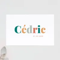 Kleurrijk geboortekaartje met minimalistisch design - dik papier (proefdruk)
