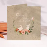 Kraft geboortekaartje tweeling met konijntjes en bloemen (proefdruk)