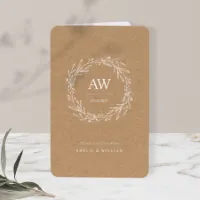 Kraft trouwkaart met witte bloemenkrans - Trouwen (proefdruk)