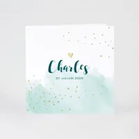 Lief geboortekaartje met confetti en hartje in goudfolie | Buromac 589005 (proefdruk)