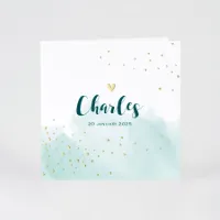 Lief geboortekaartje met confetti en hartje in goudfolie | Buromac 589005 (proefdruk)