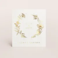 Luxe, witte save the date met goudfolie bloemen - Trouwen (proefdruk)