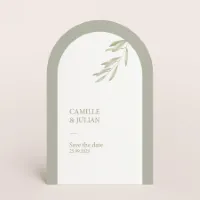 Originele save the date in stolpvorm met blaadjes en groene rand - Trouwen (proefdruk)