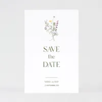 Originele save the date kaart met bloemenboeketje (proefdruk)
