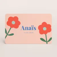 Retro geboortekaartje met getekende bloemen (proefdruk)