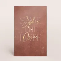 Roodbruine save the datekaart met namen in goudfolie - Trouwen (proefdruk)