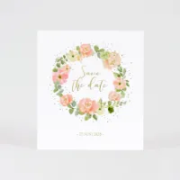 Save the date kaart met bloemenkrans en goudfolie (goud)